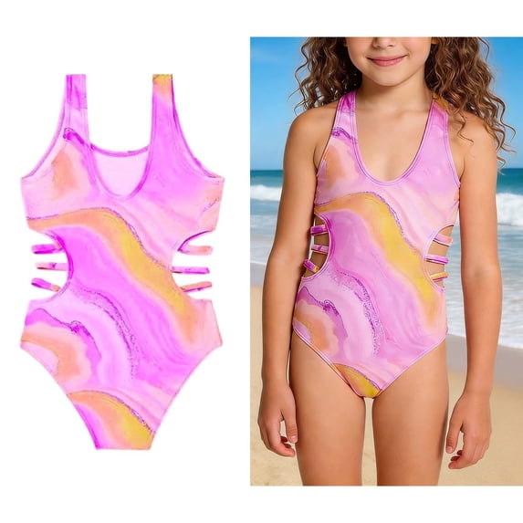 Tween Girl Swimsuit Cut Out 1-Piece Bathing Suits Quick Dry Summer Swimwear Tween Swimsuits for Girls 11-12 Years