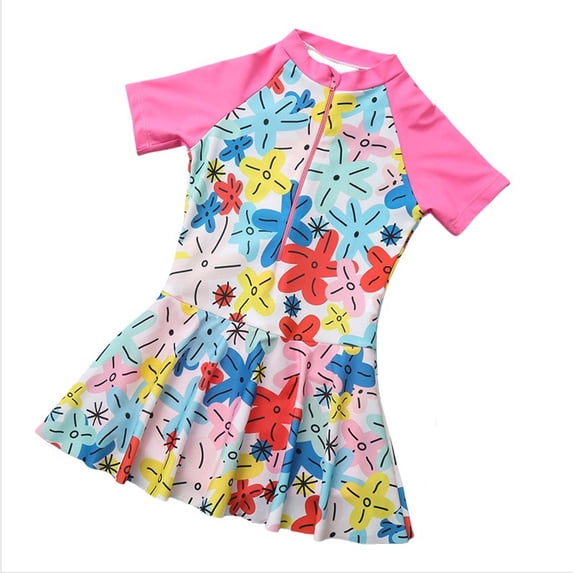 Tween Girl Swimsuit One Piece, Toddler Swimwear Sun Protection Rash Guard Bathing Suits Quick Dry Girls High Waist Sporty Swimsuit Tropical Beach Swimwear for Girls