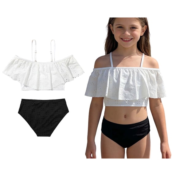 Tween Girl Swimsuit Ruffled 2 Piece Bikini Set with Chest Pad Tween Bathing Suits 10-11 Years