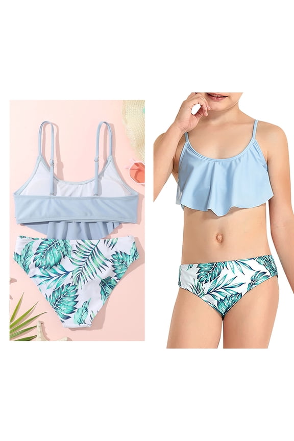Tween Girl Swimsuits Ruffled 2 Piece Girls Swim Suits with Chest Pad Bathing Suits for Tween Girls 13-14 Years