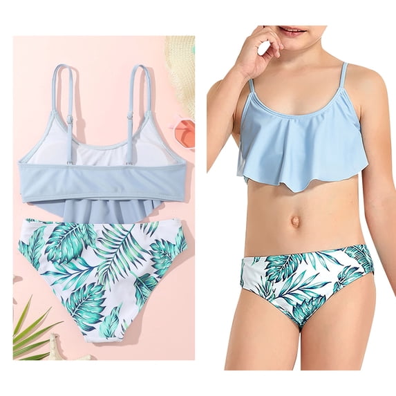 Tween Girl Swimsuits Ruffled 2 Piece Girls Swim Suits with Chest Pad Bathing Suits for Tween Girls 13-14 Years