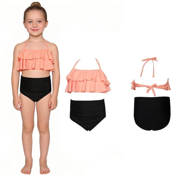 Tween Girl Swimsuits Two Piece Backless Halter Swimsuit with Chest Pad Bathing Suit Girls Size 11-12 Years