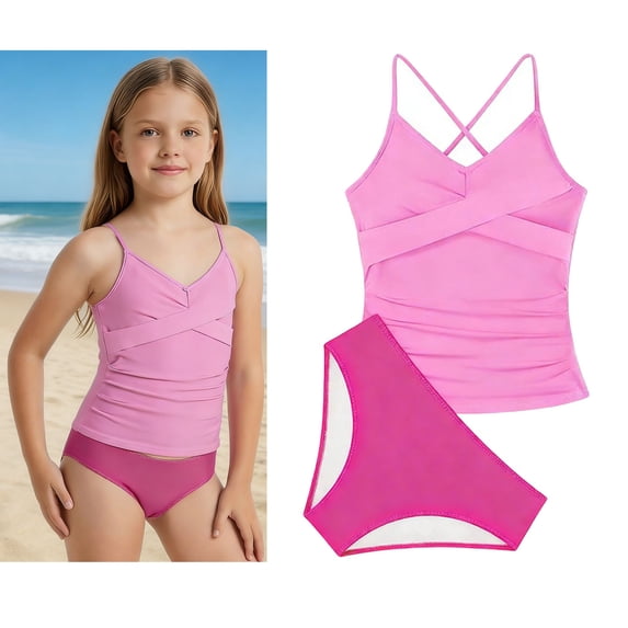 Tween Girl Swimsuits Two Piece Tankini Swim Suits with Chest Pad Bathing Suit Tween 10-11 Years