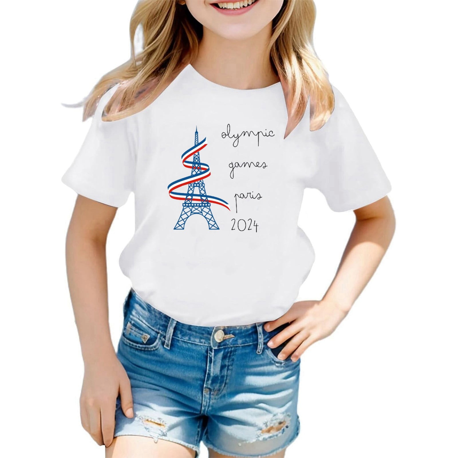 Tween Girl's 2024 Paris Olympics TShirt Summer Short Sleeve Casual