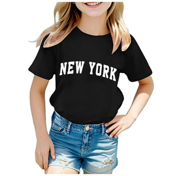 Tween Girl's Casual T-Shirt New York Print Crew Neck Short Sleeve Tee Shirt