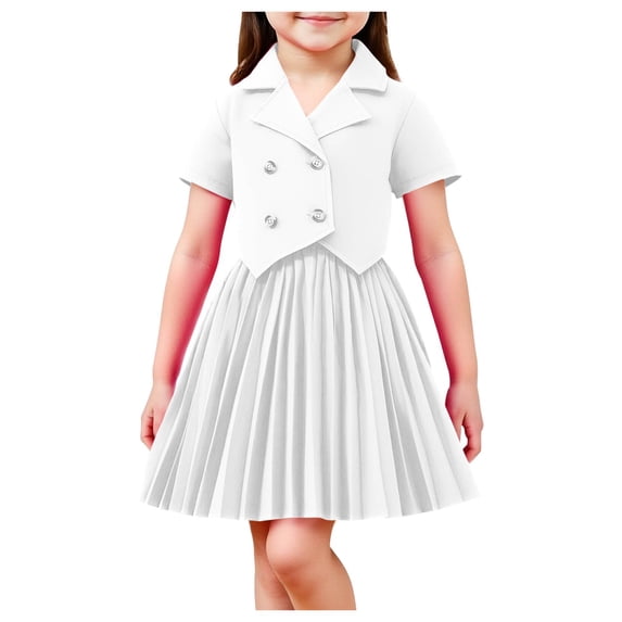 Tween Girl's Clothing Set 2 Piece Outfits Button Down Collared Tops with Pleated Skirt Set
