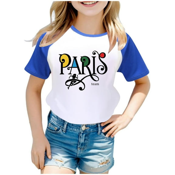 Tween Girl's Paris T Shirt Raglan Short Sleeved T-Shirt Unisex Graphic Tees