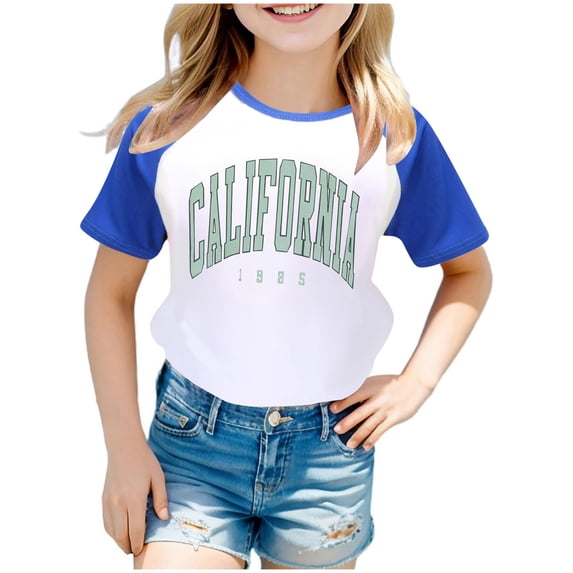 Tween Girl's T-Shirt California Print Raglan Short Sleeve T Shirt Unisex Kids Graphic Tees