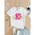 thumbnail image 1 of Tween Girls' "My 10th Birthday" 3D Sequin Crown Print Crew Neck Short Sleeve White T-Shirt Girls Birthday T-Shirt, 1 of 8