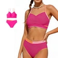 thumbnail image 1 of Tween Girls Bathing Suit Pink Color-Block Adjustable Straps Bikini Sets Girls Two Piece Swimsuits 11-12 Years, 1 of 5