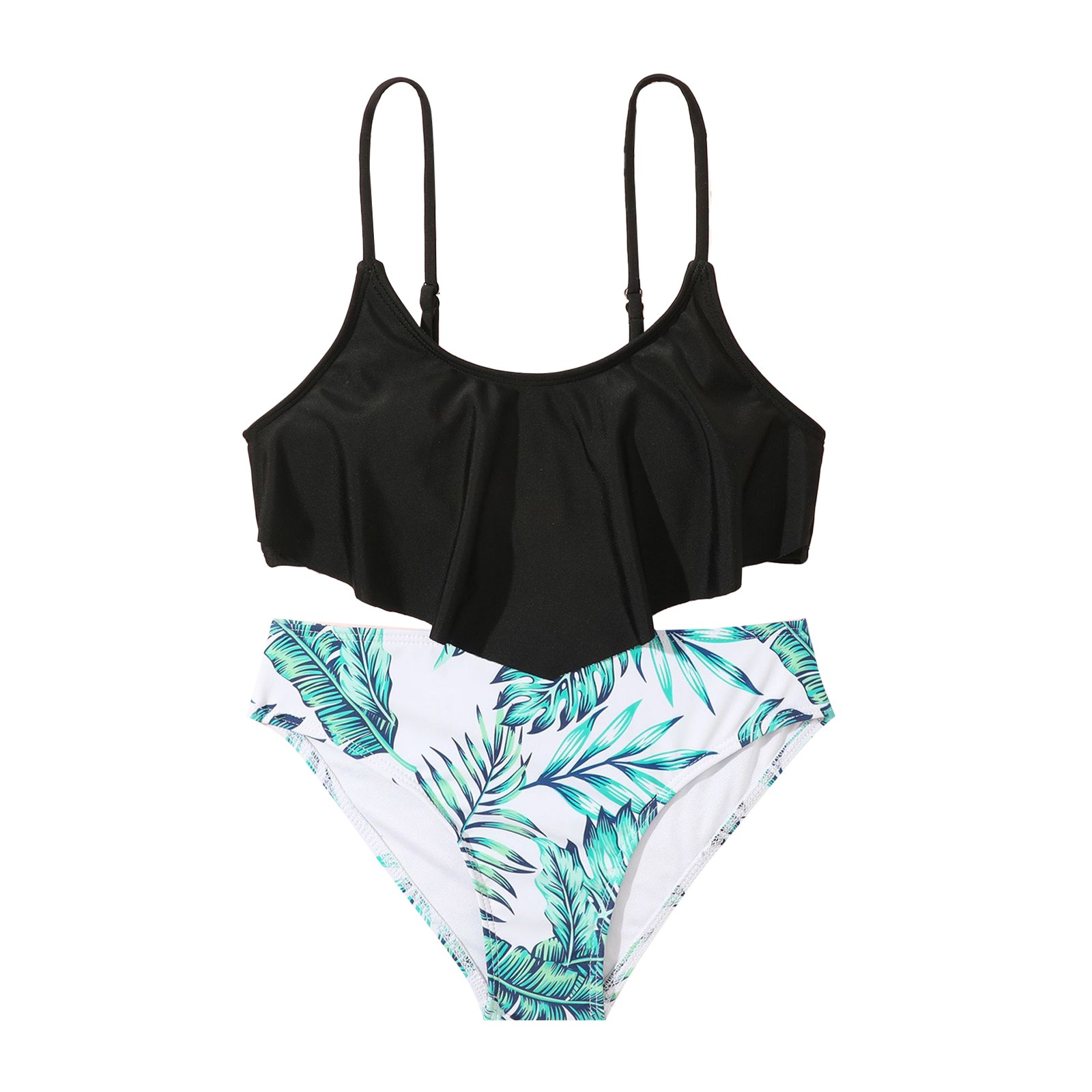 Tween Girls Bikinis 3 Piece Swimsuits Tropical Prints Rullfe Bathing 