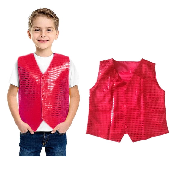 Tween Girls Boys Glitter Sequin Vest Sleeveless V Neck Waistcoat Tops for Jazz Ballet Dance Performance 11-12 Years
