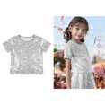 thumbnail image 1 of Tween Girls Boys Sparkly Metallic Shiny Crop Tops Short Sleeves Tee Shirt Jazz Ballet Dance Party 10-14 Years, 1 of 6