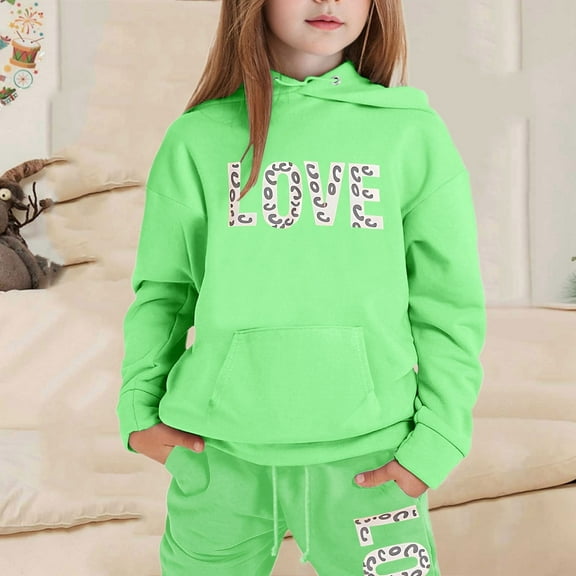 Tween Girls Boys Sweatsuit Set 2 Piece Long Sleeve Green Pullover Hoodie Jogger Set Warm Fall Winter Clothes Toddler Boy Clothes 10-11 Years
