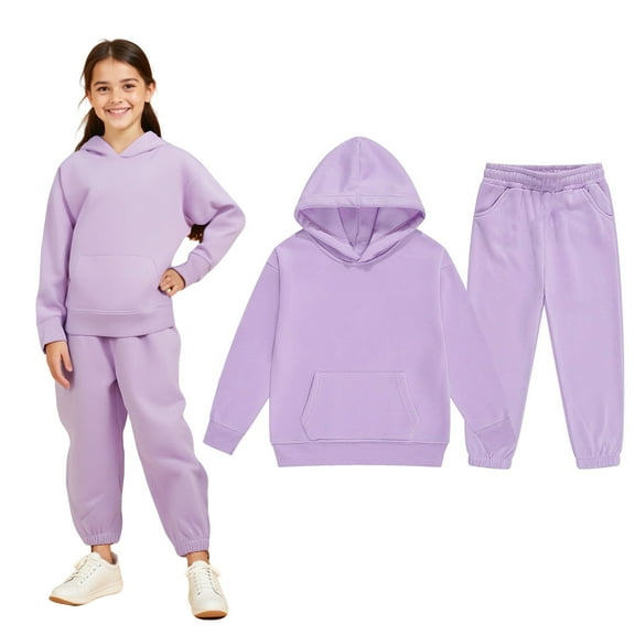 Tween Girls Boys Sweatsuit Set 2 Piece Long Sleeve Purple Hoodie Sweatpants Set Winter Clothes Girls Clothing Size 10-11 Years