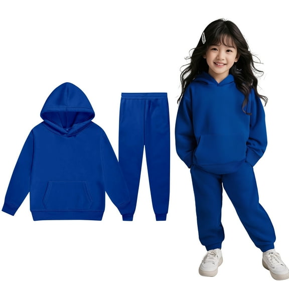 Tween Girls Boys Sweatsuit Set 2PC Long Sleeve Blue Hooded Sweatshirt and Jogger Sweatpants Warm Fall Winter Clothes Size 10-11 Years Girls Clothes