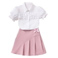 thumbnail image 1 of Tween Girls Casual Outfits formal Short Sleeve Blouse Letter Print Skirt Party Summer Clothes Set,White,Size 9 -10 Years, 1 of 9