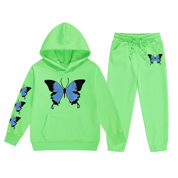 Tween Girls' Clothing Set Buttrfly Print Crop Top Hoodies Sweatpants 2 Piece Outfits Kids Sweatsuit Tracksuit Jogger Set