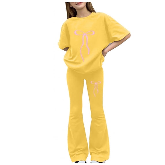 Tween Girls Cute Clothes Leopard Print Bow Top + Flared Pants Outfit Set 9-13 Years Summer Outfits for Teens Y2K