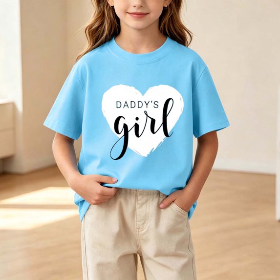 Tween Girls Daddy's Girl Graphic T-Shirts Short Sleeve Cute Heart Print Casual Crewneck Summer Tops Trendy Letter Tees for Kids Toddlers, Size 10-12