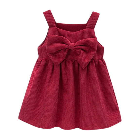 Tween Girls Dresses Size 3 Years-4 Years Sleeveless Bowknot Corduroy Princess Dress Suspender Skirt Outfits Play Dress