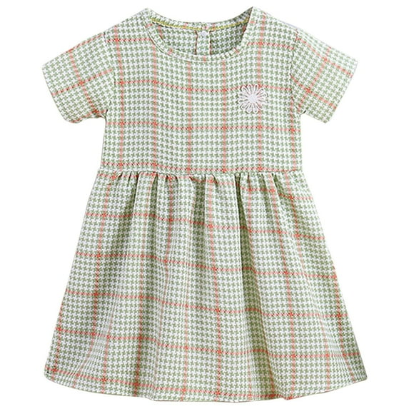 Tween Girls Dresses Size 7 Years-8 Years Summer Casual Short Sleeves Striped Plaid Party Princess Dress Summer Dress