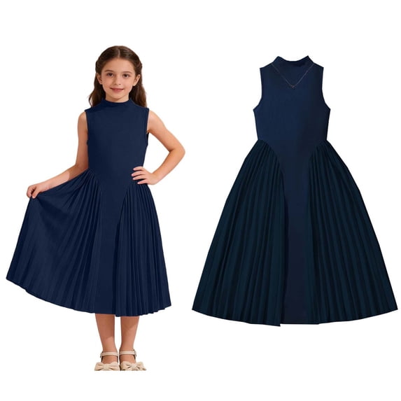 Tween Girls Dresses Sleeveless Pleated Long Dress Flared Swing Dress Tween Summer Dress 10-11 Years