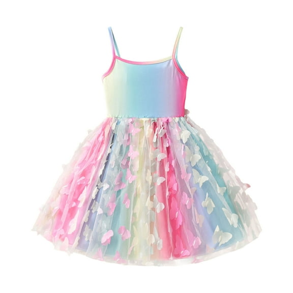 Tween Girls Dresses Sleeveless Sundress Butterfly Carnival Outfit Holiday Easter Birthday Party Princess Sundress 2025 Trendy Fashion Cothes #Pink 7-8 Years