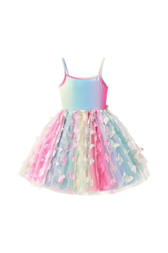 Tween Girls Dresses Sleeveless Sundress Butterfly Carnival Outfit Holiday Easter Birthday Party Princess Sundress 2025 Trendy Fashion Cothes #Pink 7-8 Years