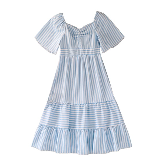 Tween Girls Dresses Striped Swing Long Sleeve Party Kids Age 7 12 Elastic Waist Playwear Photoshoot Picnic Dress