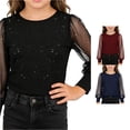 thumbnail image 1 of Tween Girls Dressy Shirt Shimmering Sequin Top Sheer Mesh Long Sleeve Tunic Shirt Holiday Party Crewneck Glitter Blouse Undershirts for Girls 5-6 13-14 Years, 1 of 9