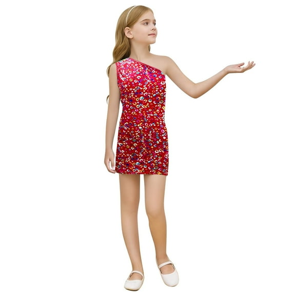 Tween Girls Fashion Metallic Leopard Print Sequin Dress Sleeveless Spaghetti Strap Mini Party Gown Kids