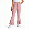 thumbnail image 1 of Tween Girls Flare Leggings Ribbed Knit Elastic Waist Drawstring Yoga Pants for School Daily Wear Trousers, 2T-10Y, 1 of 8