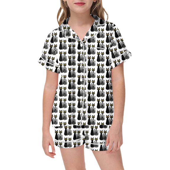 Tween Girls Halloween Pajama Set 2 Piece Cute Button Up Top Shorts Sleepwear Outfit Kids