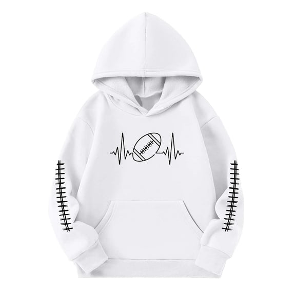 Tween Girls Hoodies Sweatshirts Kids Pullover Football Print Hooded Sweatshirt Casual Warm Jacket Clothes White Size 11-12T