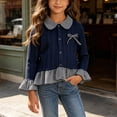 thumbnail image 1 of Tween Girls Knit Sweater Tops Long Sleeve Plaid Ruffle Hem Blouses Button Down Dressy Shirts with Bow Collar Fall Winter Casual Cute School Sweaters Outfits, Size 11-12, 1 of 7