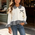 thumbnail image 1 of Tween Girls Knit Sweater Tops Long Sleeve Plaid Ruffle Hem Blouses Button Down Dressy Shirts with Bow Collar Fall Winter Casual Cute School Sweaters Outfits, Size 7-8, 1 of 7