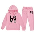 thumbnail image 1 of Tween Girls Outfits Set Kids Letter Print Hoodie Pants Casual Comfy Two Piece Outfit Kids Clothing Pink Size 10-11T, 1 of 4