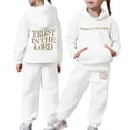 thumbnail image 1 of Tween Girls Outfits Sets Boys Long Sleeve Solid Warm Hoodie Pullover Tops Pants Kids Sweat Suit Fall Girls Clothing Sets White Size 10-11T, 1 of 7