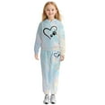 thumbnail image 1 of Tween Girls Outfits Sets Casual Hooded Sweatshirt With Heart Print Top Pants Comfy Kids Fall Girls Clothes Light Blue Size 12-13T, 1 of 5