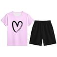 thumbnail image 1 of Tween Girls Outfits Sets Casual Wear Heart Print Short Sleeve Top Shorts Kids Cute Girls' Fall Clothing Sets Light Purple Size 12-13T, 1 of 2