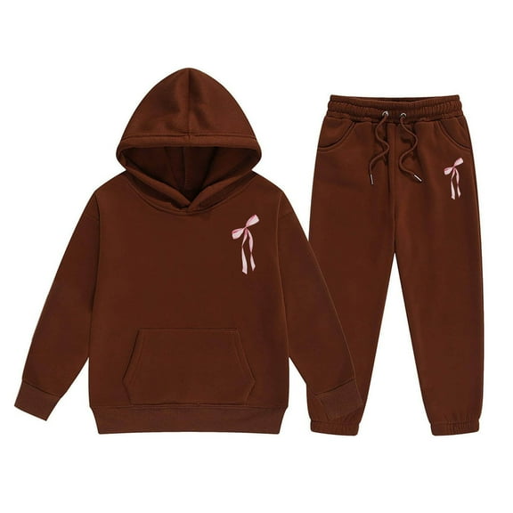Tween Girls Outfits Sets Hoodie Pants Kids Casual Letter Print Sweatshirt Joggers Comfy Two Piece Winter Fall Girls Clothes Brown Size 10-11T