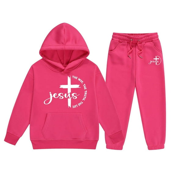 Tween Girls Outfits Sets Hoodie Pants Kids Casual Letter Print Sweatshirt Joggers Comfy Two Piece Winter Fall Girls Clothing Sets Hot Pink Size 10-11T