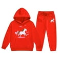 thumbnail image 1 of Tween Girls Outfits Sets Winter Cartoon Horse Print Hooded Sweatshirt Joggers With Drawstring Pocket Ranch Style Long Sleeve Fall Girls Clothing Sets Red Size 12-13T, 1 of 4