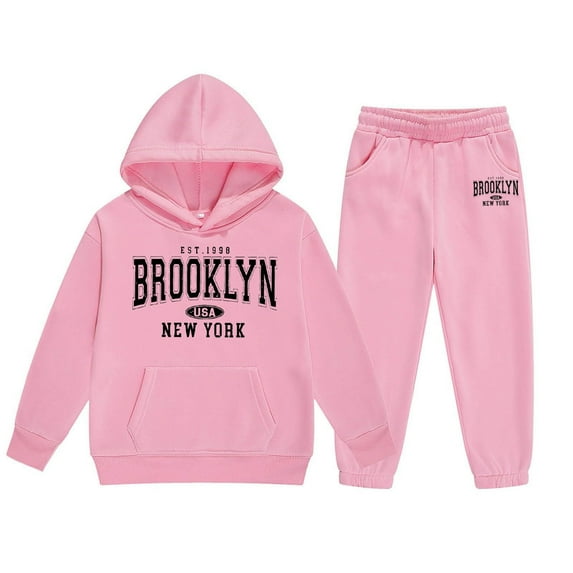 Tween Girls Outfits Sets Winter Hoodie Joggers Comfy Casual Kids Print Fall Girls Clothes Light Pink Size 10-11T