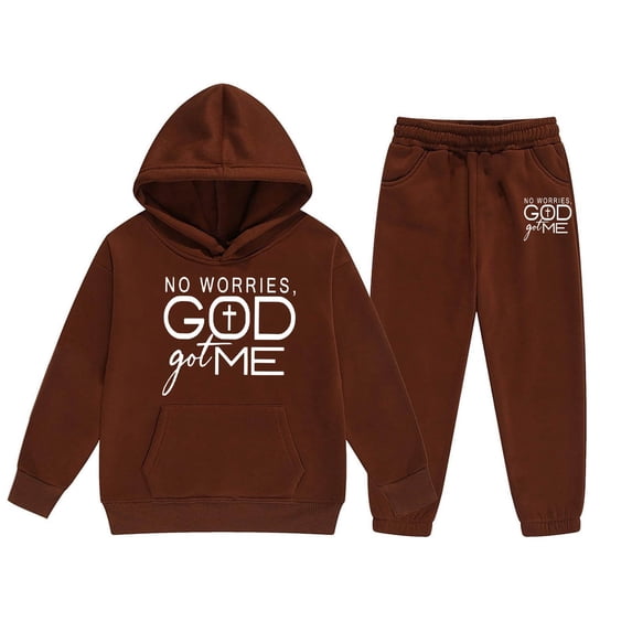 Tween Girls Outfits Sets Winter Hoodie Joggers Comfy Casual Kids Print Fall Girls Clothing Sets Coffee Size 10-11T