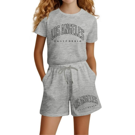 Tween Girls Pajamas Set Graphic Letter Print Crewneck Short Sleeve Top and Shorts Set Summer Pjs Sleepwear Outfits Tween Pajamas for Boys Size 11-12 Years