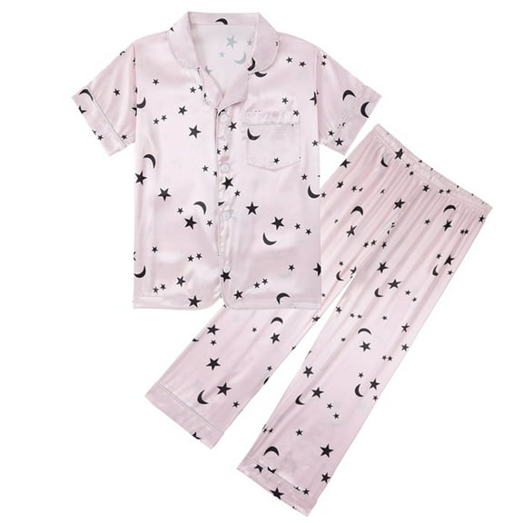 Tween Girls Pajamas Silk Satin Short Sleeved Shirt Top And Pant Nightwear Pj's Sets