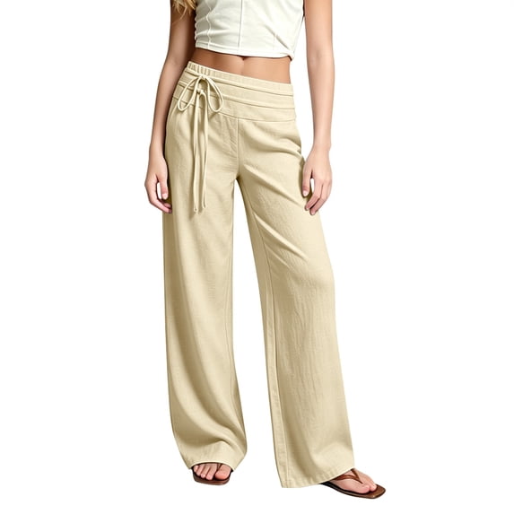 Tween Girls' Pants Set Casual Foldover Elastic Waist Kids Wide Leg Sweatpants Loose Linen Pants Girls' Sweatpants with Pockets