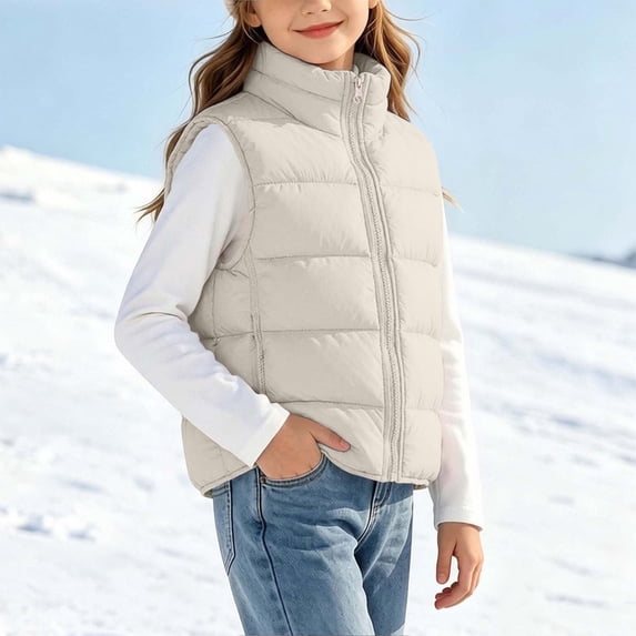 Tween Girls Puffer Vest Lightweight Sleeveless Zip Up Jacket with Side Pockets Stand Collar Winter Fall Warm Outerwear Kids Casual Quilted Windproof Coats, Size 7-8